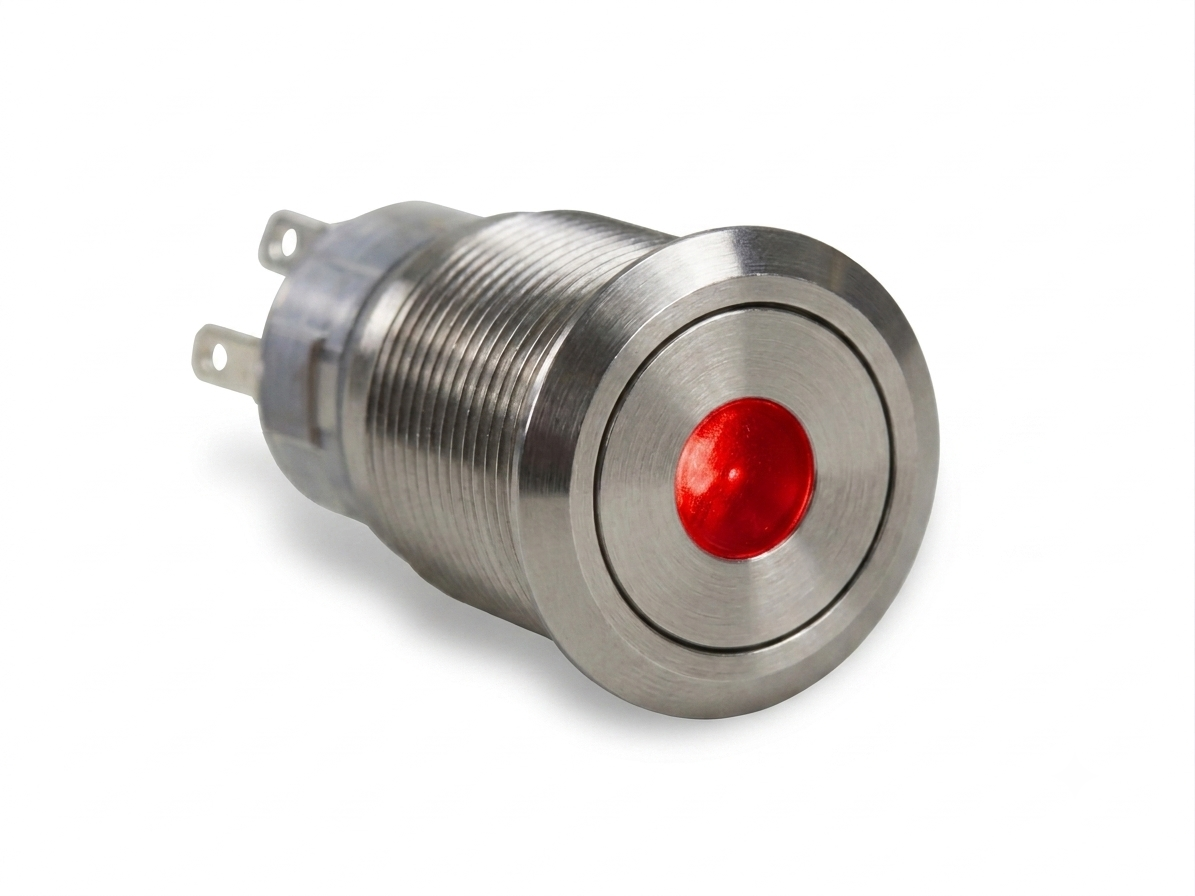 CMI30 19mm Edelstahl Schalter (rastend) Flach, Punktbeleuchtung Rot