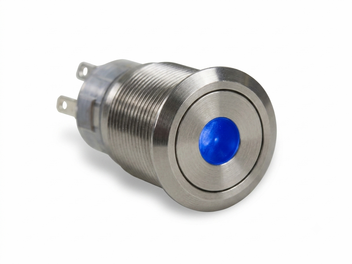 CMI30 19mm Edelstahl Schalter (rastend) Flach, Punktbeleuchtung Grün/Blau gemeinsame Kathode