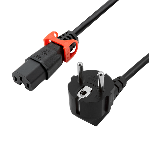 Abzugssichere Gerätezuleitung Schukostecker gewinkelt an IEC-Lock+ slim C15