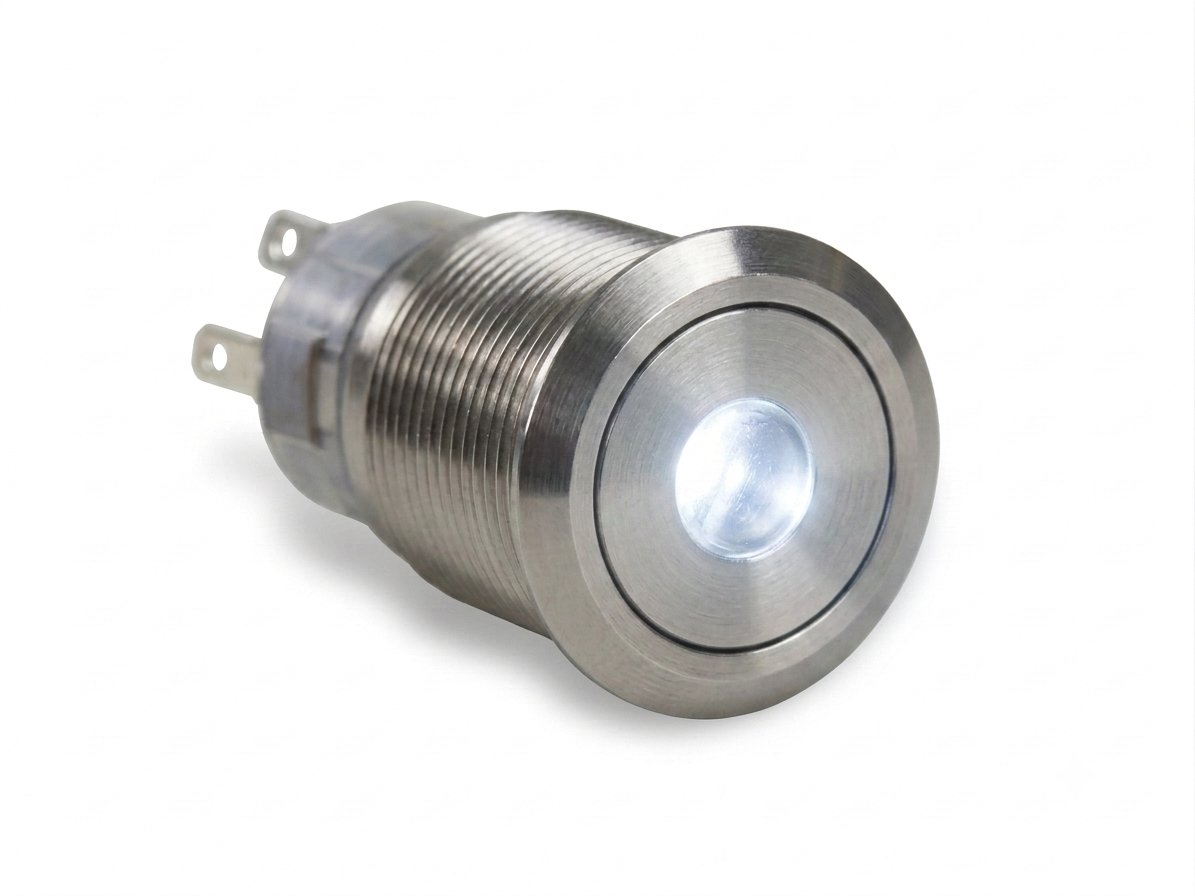 CMI30 19mm Edelstahl Schalter (rastend) Flach, Punktbeleuchtung Weiss