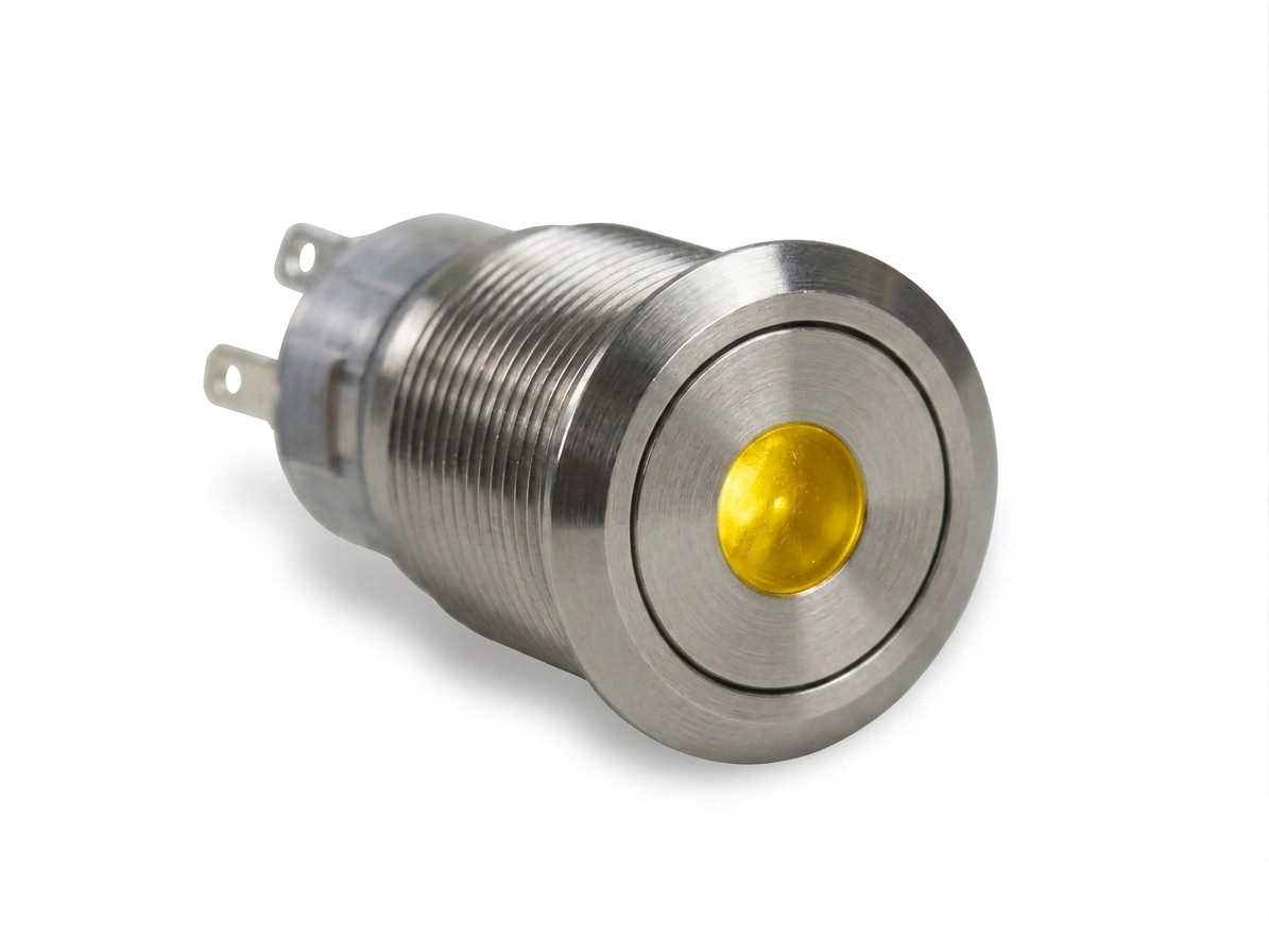 CMI30 19mm Edelstahl Schalter (rastend) Flach, Punktbeleuchtung Gelb